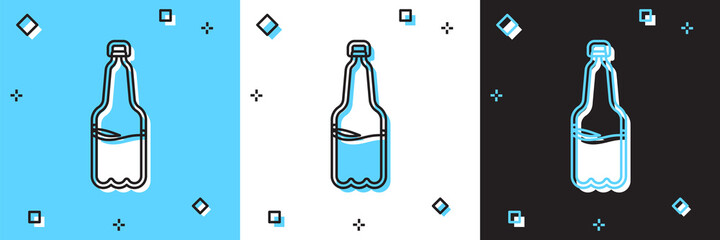 Set Plastic beer bottle icon isolated on blue and white, black background. Vector.