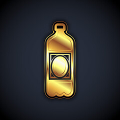 Gold Plastic beer bottle icon isolated on black background. Vector.