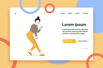 Young woman enjoying dance. Cartoon female character moving and having fun in casual flat vector illustration. Party, motion, leisure concept for banner, website design or landing web page