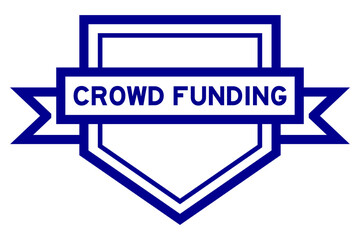 Vintage blue color pentagon label banner with word crowd funding on white background