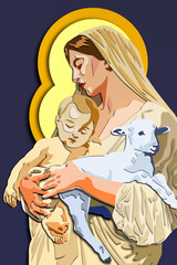 Mother Mary and Baby Jesus paper cut technique,christian concept art,church and pray.