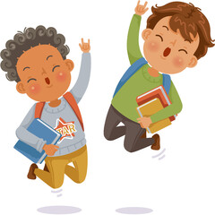 Boys jumping. Group of children jumping. Back to school