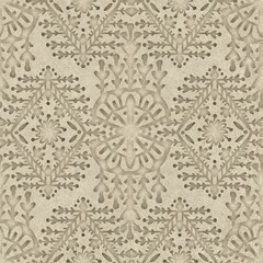 Seamless embossed paper texture for print. High quality illustration. Beige taupe or tan paper texture with embossed abstract ethnic tribal design overlay. Seamless repeat raster jpg pattern swatch.