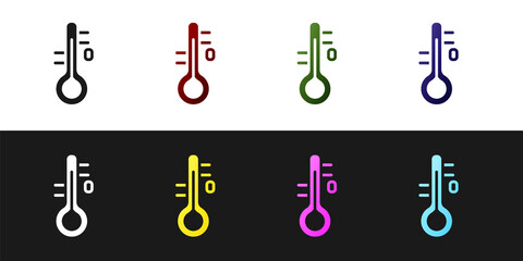 Set Sauna thermometer icon isolated on black and white background. Sauna and bath equipment. Vector.