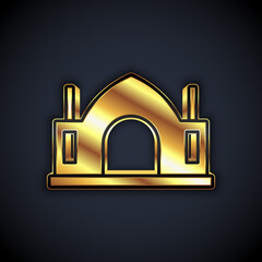 Gold Hindu spiritual temple icon isolated on black background. Vector.