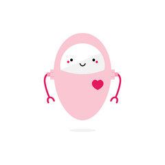 Cute lovely cartoon pink robot with heart symbol character, toy. Vector icon, illustration.

