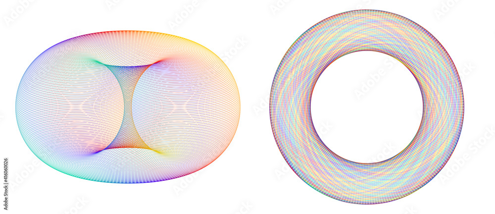Poster design elements. wave of many purple lines circle ring. abstract vertical wavy stripes on white back