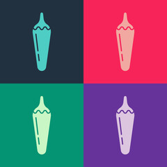 Pop art Hot chili pepper pod icon isolated on color background. Design for grocery, culinary products, seasoning and spice package, cooking book. Vector.