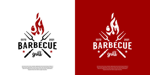 Vintage Retro BBQ Grill, Barbecue, Barbeque Label Stamp Logo design vector - obrazy, fototapety, plakaty
