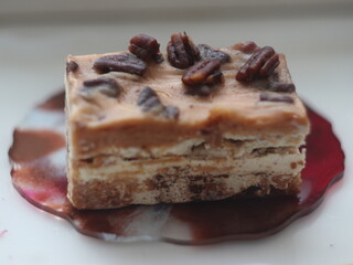 A piece of cake on a plate