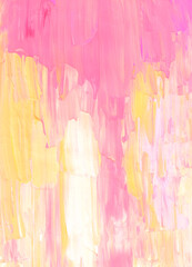 Abstract pastel pink, yellow and white textured background. Brush strokes on paper. Contemporary art