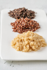 Three types of cooked quinoa