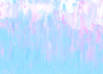 Abstract pastel blue, pink and white textured background. Light minimalist backdrop. Brush strokes on paper. Modern art