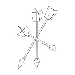 Medieval bow arrow. Wireframe low poly mesh vector illustration.