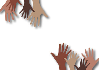Raised hands, open palms. The concept of charity, volunteering, love, kindness, equality, racial and social issues. Vector illustration