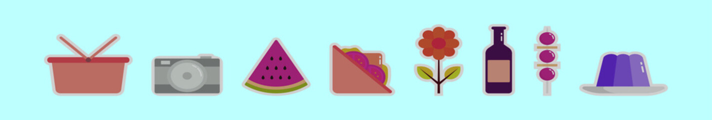 set of picnic cartoon icon design template with various models. vector illustration isolated on blue background