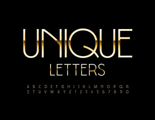 Vector Unique Alphabet Letters and Numbers set. Gold Elegant Font