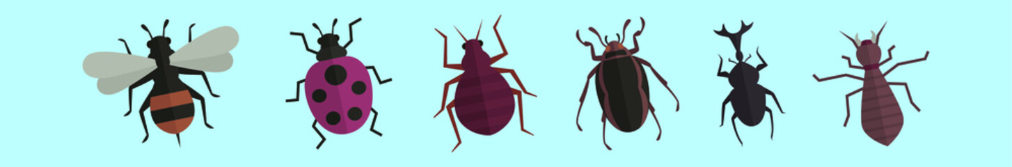 set of insect cartoon icon design template with various models. vector illustration isolated on blue background