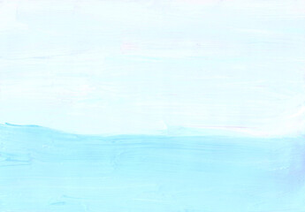 Abstract pastel blue and white background. Light cyan blue minimalist backdrop. Brush strokes on paper. Contemporary art