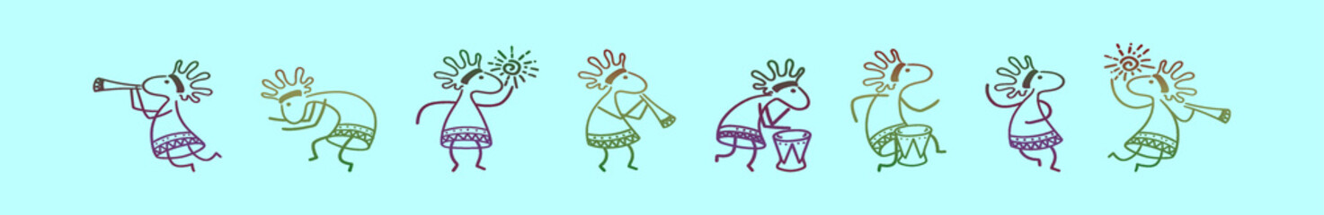 set of kokopelli cartoon icon design template with various models. vector illustration isolated on blue background