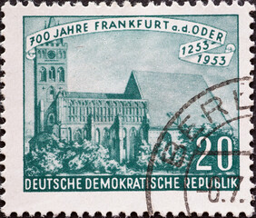GERMANY, DDR - CIRCA 1953 : a postage stamp from Germany, GDR showing the Marien church. 700 years of the city of Frankfurt a. d. Or