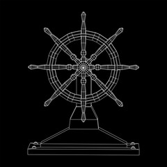 Fototapeta na wymiar Ship steering wheel. Marine rudder. Wireframe low poly mesh vector illustration.