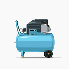 blue air compressor side view on white - 416064061
