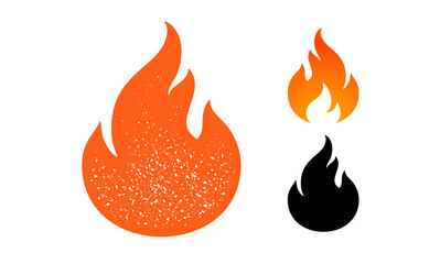 Fire, flame. Red flame in abstract style on white background. Flat fire collection set. Modern art isolated graphic. Fire sign. Vector Illustration
