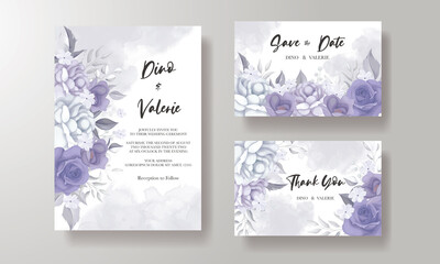 Naklejka na ściany i meble Elegant wedding invitation card with beautiful purple flowers