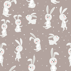Cute rabbits seamless patters. Cartoon specials characters of happy easter, funny elements of spring holiday postcard, vector illustration of wallpaper with bunnies