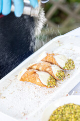 Italian Cuisine - Ingredients and preparation of the original, famous and delicious Sicilian cannoli.