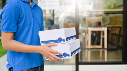 The officer delivers the parcel to the customer home.