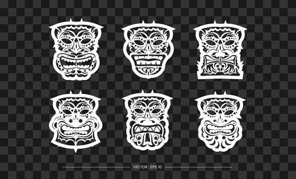Polynesia Mask Pattern Set. The contour of the face or mask of a warrior. Template for print, t-shirt or tattoo.