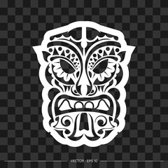 Demon face made of patterns. Demon face or mask outline. Polynesian, Hawaiian or Maori patterns. For T-shirts, prints and tattoos. Vector