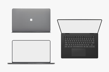 realistic laptop set isolated on white back