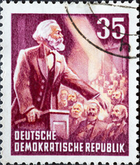 GERMANY, DDR - CIRCA 1953 : a postage stamp from Germany, GDR showing a portrait of Karl Marx on...