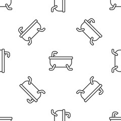 Grey line Bathtub icon isolated seamless pattern on white background. Vector.