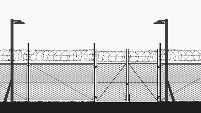 restricted area with chain fence on white
