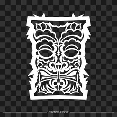 Polynesia mask from patterns. The contour of the face or mask of a warrior. Polynesian, Hawaiian or Maori patterns. For T-shirts, prints and tattoos. Vector illustration.