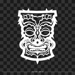 Totem in the shape of a face made of patterns. The contour of the face or mask of a warrior. Polynesian, Hawaiian or Maori patterns. For T-shirts, prints and tattoos.