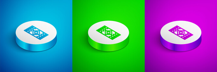 Isometric line Mexican carpet icon isolated on blue,green and purple background. White circle button. Vector.