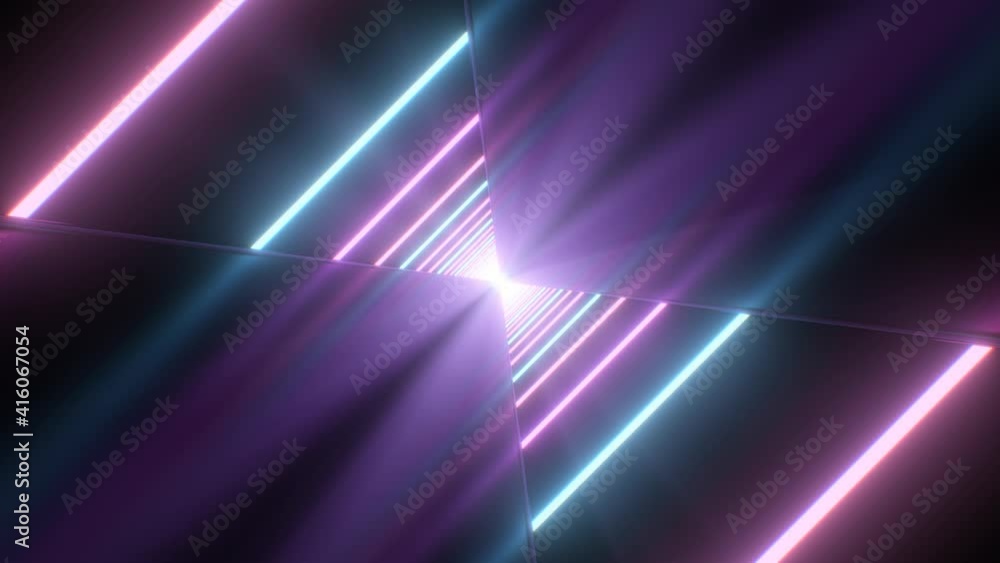 Wall mural ultraviolet retro neon laser beam diagonal line reflections 3d tunnel - 4k seamless vj loop motion b