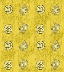 Seashells seamless linear pattern in yellow colours