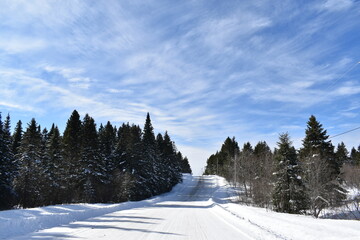 The road of the rang du nord under a blue sky, Sainte-Apolline, Québec