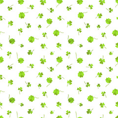 Seamless vector pattern for St. Patrick's Day with clover and quatrefoil on white background, for postcards, gifts, packaging, holiday