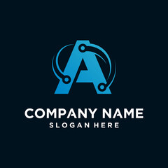 tech letter A logo letter a logo design template technology logo icon Premium Vector