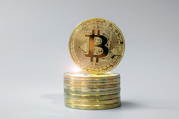 golden Bitcoin cryptocurrency coin stack, Crypto is Digital Money within the blockchain network, is exchanged using technology and online internet exchange. Financial concept