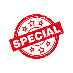 Abstract Red Grungy Special Rubber Stamps Sign with Circle Shape Illustration Vector, Special Text Seal, Mark, Label Design Template