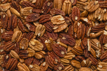 Tasty pecan-nut background. Top view.
