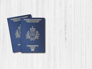 San Marino Passport on the wooden table , republic of san Marino passport